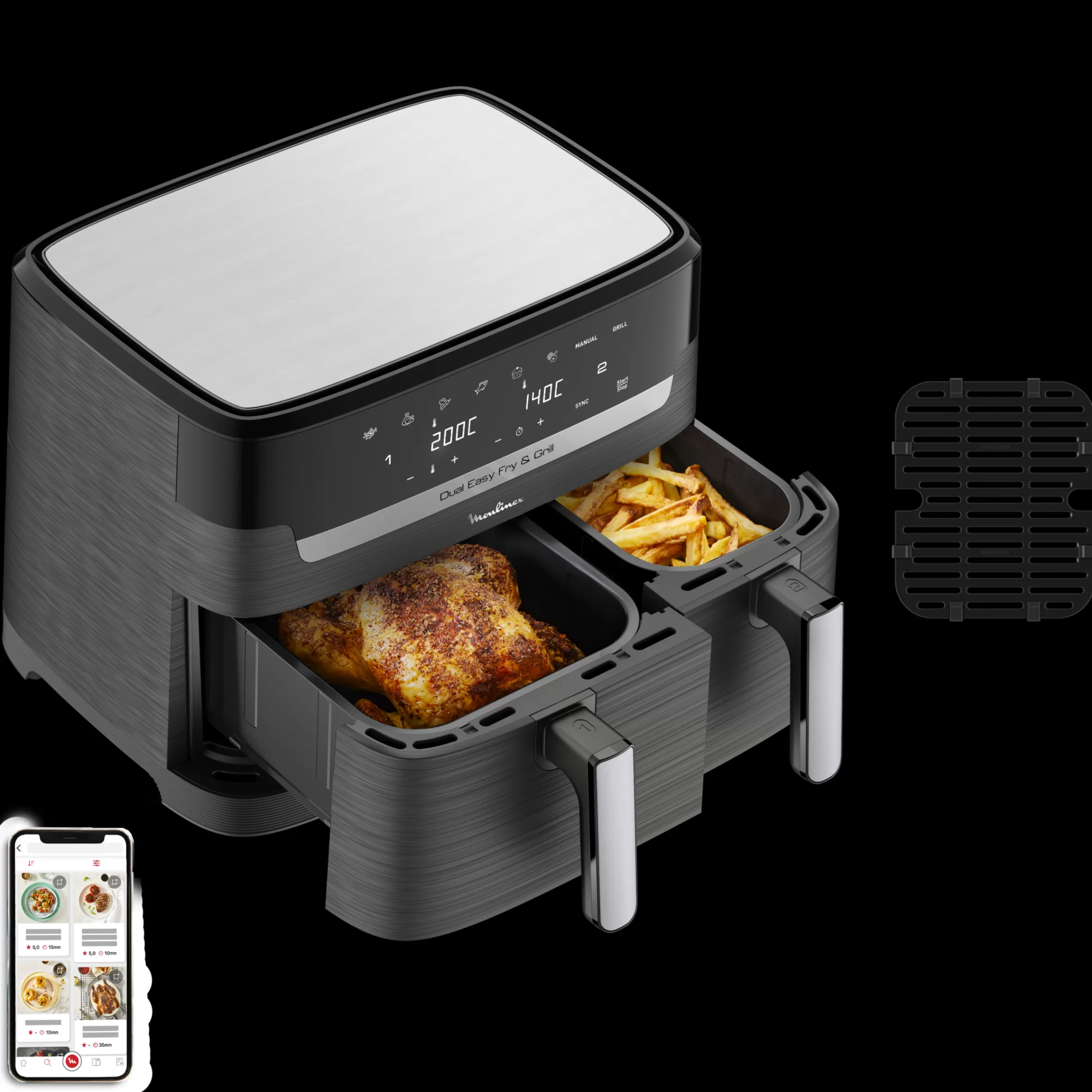 Moulinex Olievrije friteuses<Dual Easy Fry & Grill Airfryer 8,3 L