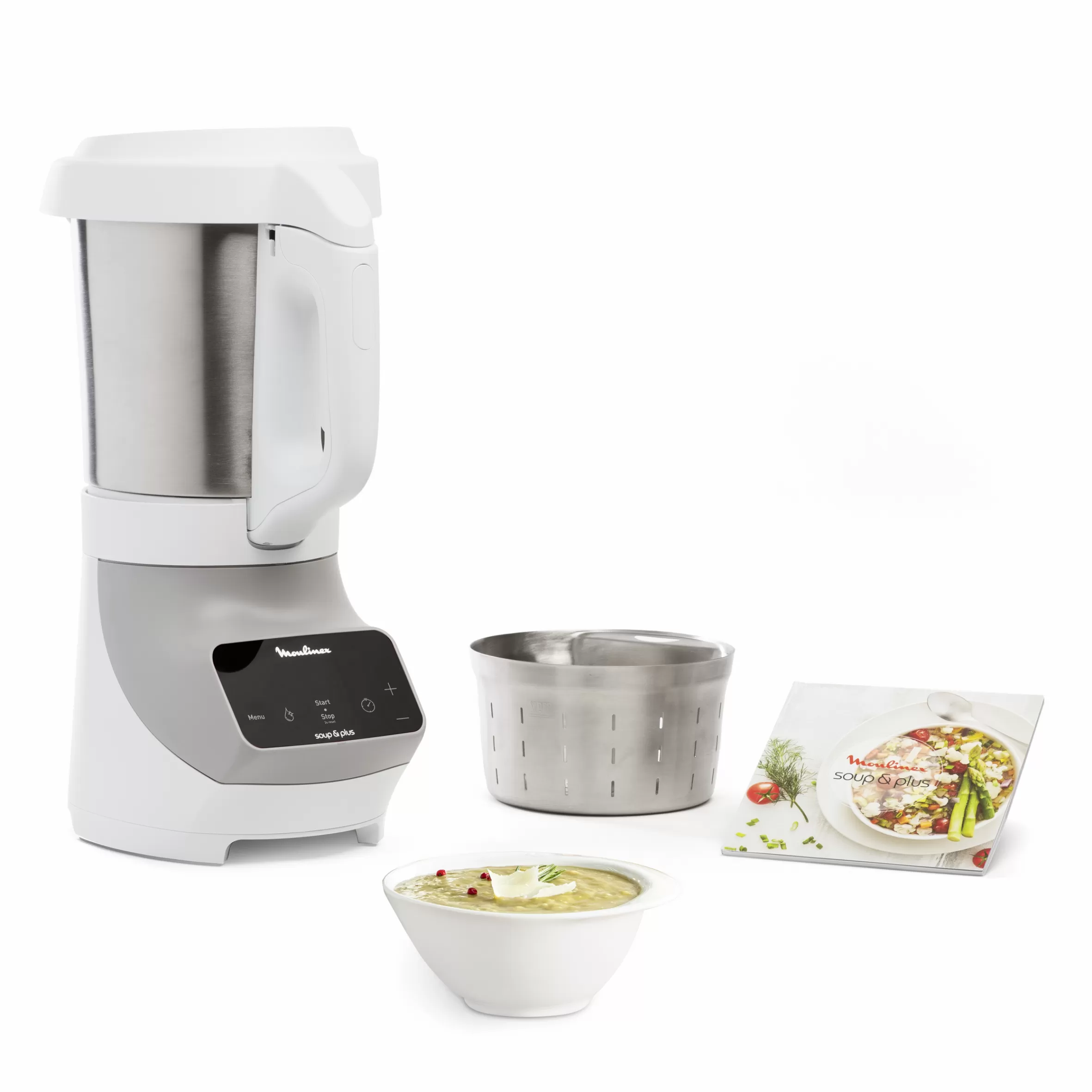 Moulinex Verwarmde blenders en soepmakers<Soup&Plus Grijs 1100 W + RVS stoommand